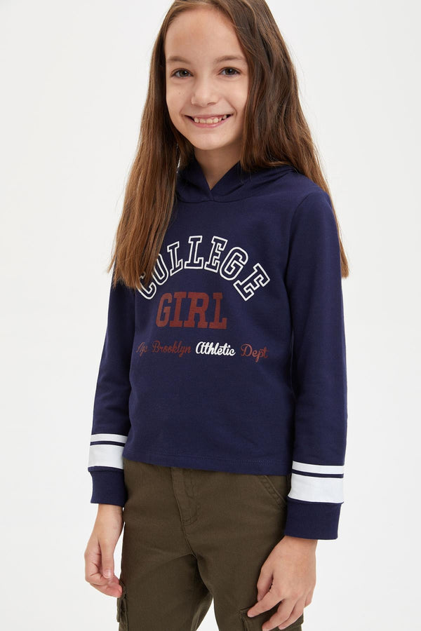 LE PRINTEMPS DEFACTO HOODED SWEATSHIRT PRINTED GILR | NAVY BLUE