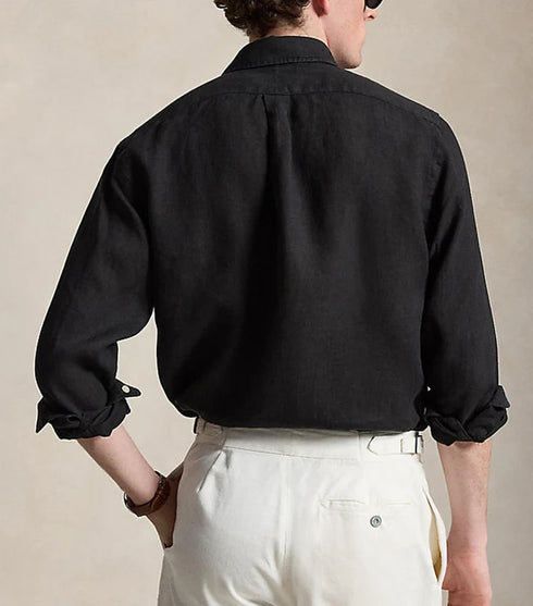 POLO RALPH LAUREN SLIM FIT LINEN SHIRT | BLACK