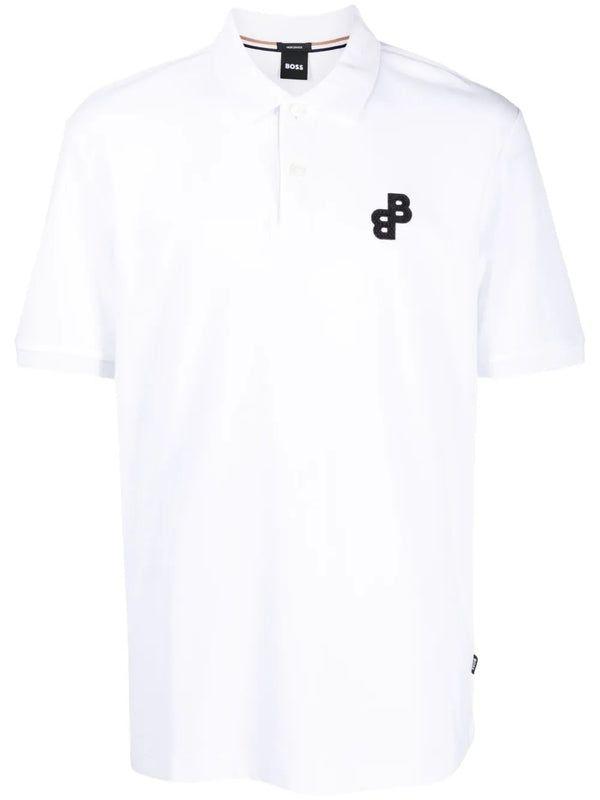 HUGO BOSS PARLAY POLO SHIRT WITH EMBROIDERED LOGO | WHITE