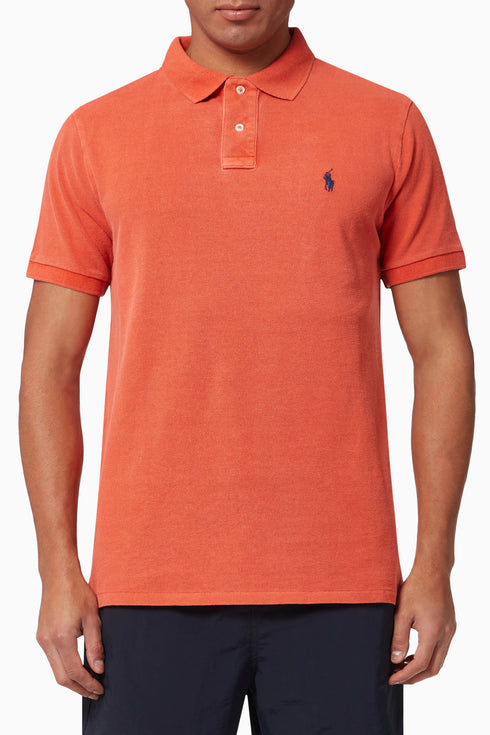 POLO RALPH LAUREN THE ICONIC CUSTOM SLIM FIT MESH POLO | COLLEGE ORANGE
