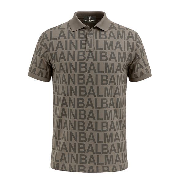 BALMAIN PARIS PREMIUM MEN'S PRINTED POLO SHIRT | BROWN