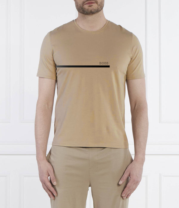 HUGO BOSS COTTON JERSEY REGULAR-FIT T-SHIRT WITH STRIPES AND LOGO | BEIGE