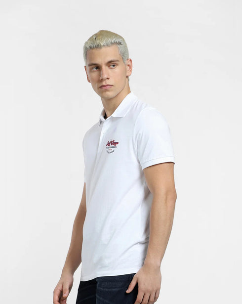 JACK & JONE LOGO PRINT POLO NECK T-SHIRT | WHITE