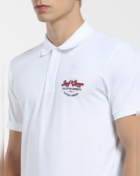 JACK & JONE LOGO PRINT POLO NECK T-SHIRT | WHITE