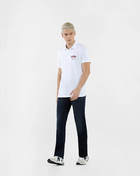 JACK & JONE LOGO PRINT POLO NECK T-SHIRT | WHITE