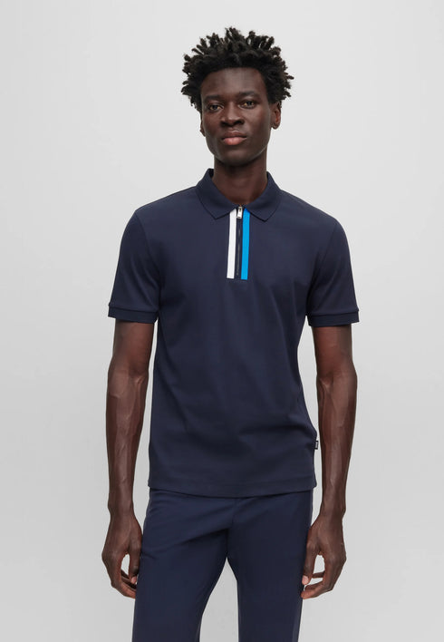HUGO BOSS MERCERISED-COTTON POLO SHIRT WITH CONTRAST LOGO | NAVY