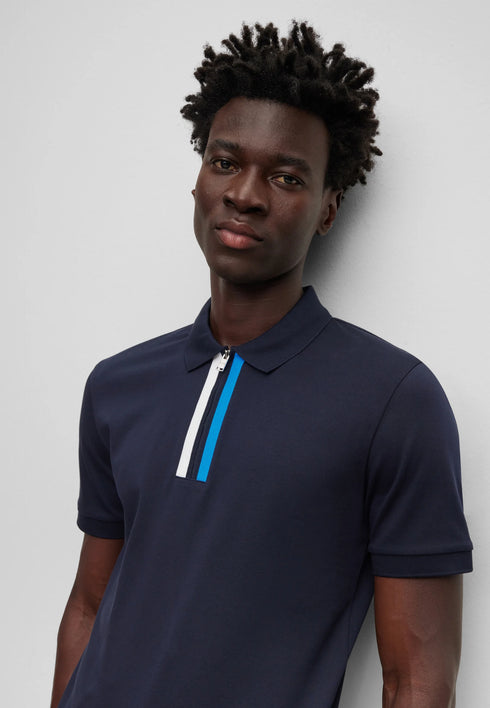 HUGO BOSS MERCERISED-COTTON POLO SHIRT WITH CONTRAST LOGO | NAVY