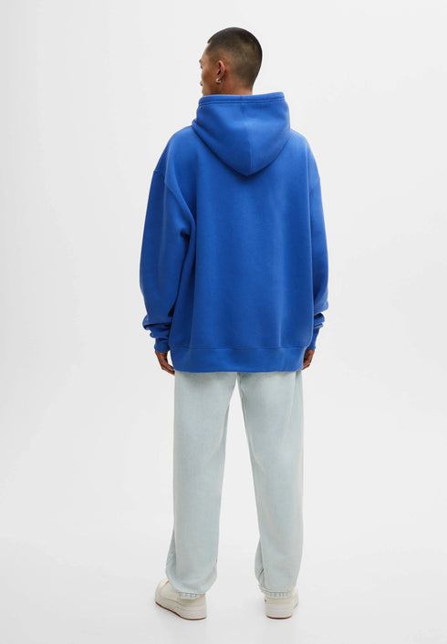 PULL & BEAR BASIC HOODIE UNISEX | BLUE DENIM