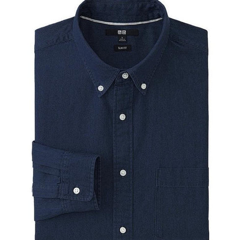 UNIQLO INDIGO DENIM PREMIUM FULL SLEEVE CASUAL SHIRT | DENIM BLUE