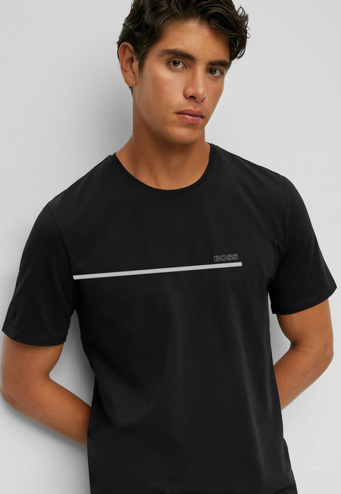 HUGO BOSS COTTON JERSEY REGULAR-FIT T-SHIRT WITH STRIPES AND LOGO | BLACK