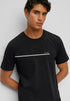 HUGO BOSS COTTON JERSEY REGULAR-FIT T-SHIRT WITH STRIPES AND LOGO | BLACK