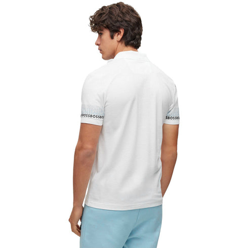 HUGO BOSS LOGOS COTTON PIQUE JACUARD POLO SHIRT | WHITE