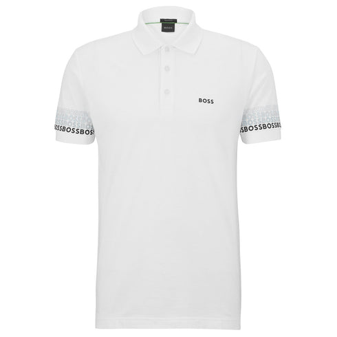 HUGO BOSS LOGOS COTTON PIQUE JACUARD POLO SHIRT | WHITE