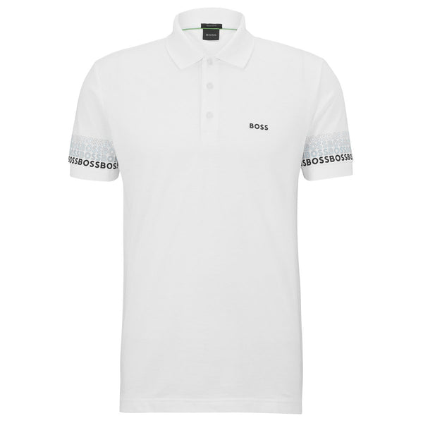 HUGO BOSS LOGOS COTTON PIQUE JACUARD POLO SHIRT | WHITE