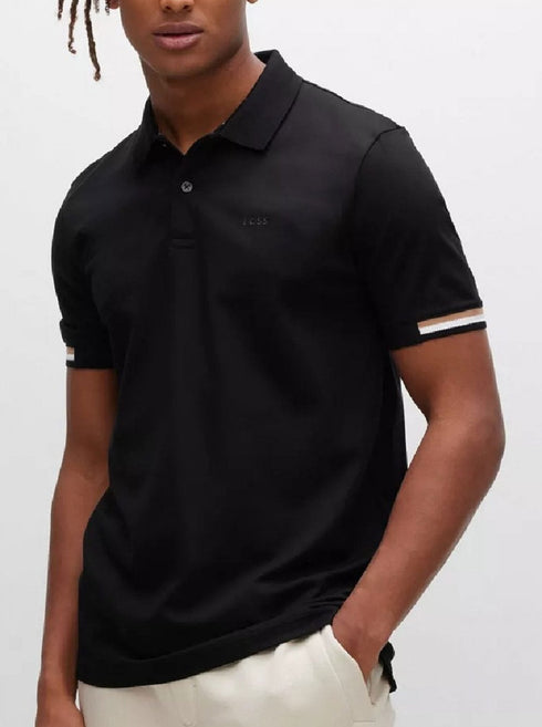 HUGO BOSS REGULAR-FIT POLO SHIRT WITH EMBROIDERED LOGO | BLACK