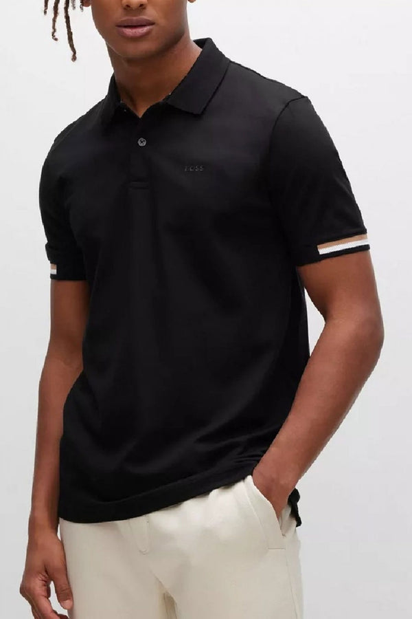 HUGO BOSS REGULAR-FIT POLO SHIRT WITH EMBROIDERED LOGO | BLACK