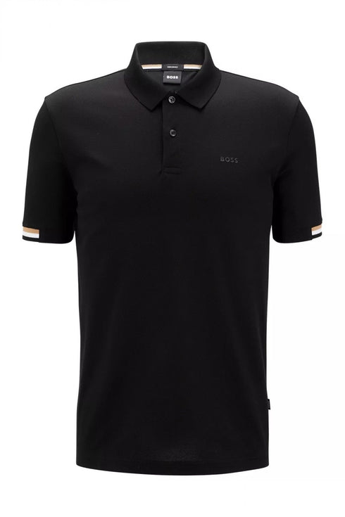 HUGO BOSS REGULAR-FIT POLO SHIRT WITH EMBROIDERED LOGO | BLACK