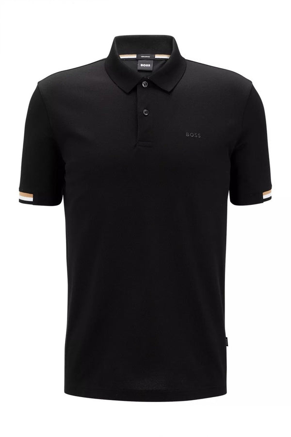HUGO BOSS REGULAR-FIT POLO SHIRT WITH EMBROIDERED LOGO | BLACK