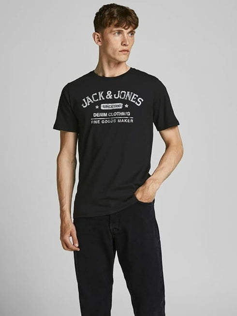 JACK & JONES MEN’S PREMIUM BLACK PRINTED T-SHIRT-CREW NECK