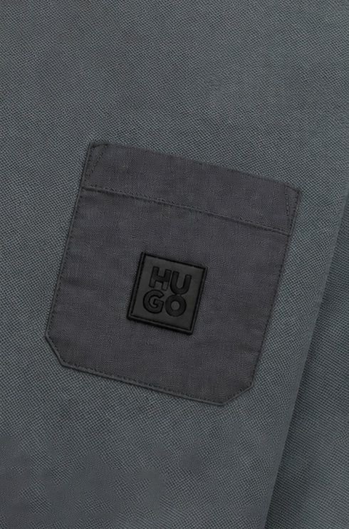 HUGO BOSS PREMIUM POLO SHIRT - BLACK LOGO PATCH | DARK GREY