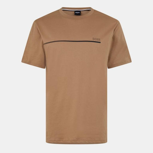 HUGO BOSS COTTON JERSEY REGULAR-FIT T-SHIRT WITH STRIPES AND LOGO | BEIGE