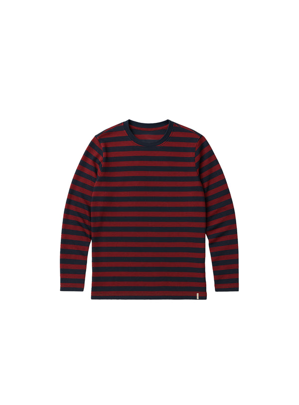 ANERKJENDT MENS STRIPED LONG SLEEVE T-SHIRT – NAVY & MAROON