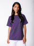 BLEND WOMEN'S STRIPED OVERSIZED COTTON TEE | PURPLE & BLACK