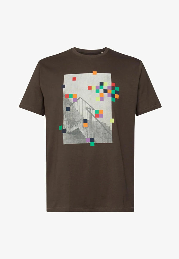 ESPRIT MEN T-SHIRT FRONT PRINT | BROWN