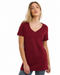 MOOKEE WOMEN'S BURGUNDY V-NECK COTTON T-SHIRT | SLEEVE TEE MAROON