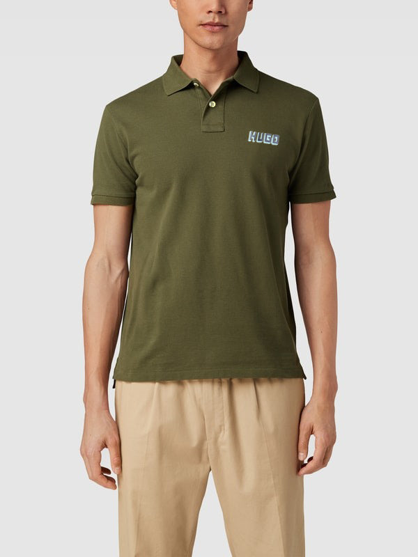 HUGO BOSS COTTON - PIQUE POLO SHIRT WITH LOGO PRINT | OLIVE GREEN