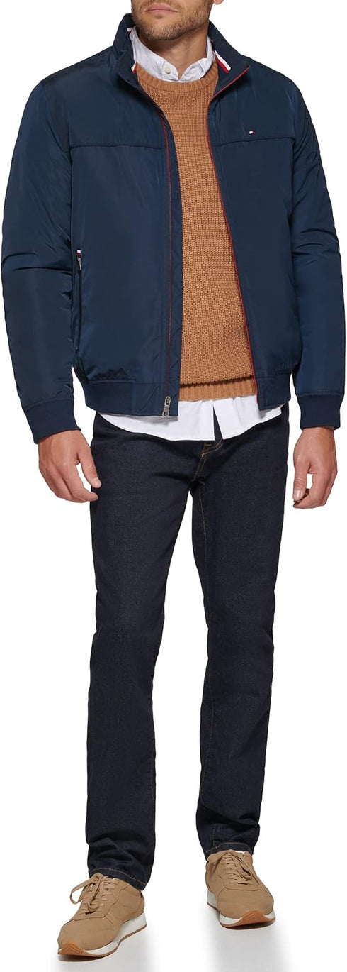 TOMMY HILFIGER MENS PERFORMANCE FAUX MEMORY BOMBER JACKET | NAVY