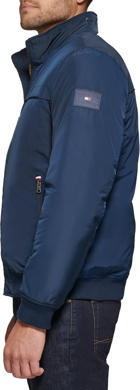 TOMMY HILFIGER MENS PERFORMANCE FAUX MEMORY BOMBER JACKET | NAVY