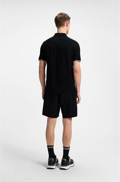 BOSS MEN'S PADDY OPEN 25 ACTIVE PADDY MERCERISED COTTON POLO SHIRT WITH GRID DETAIL | BLACK