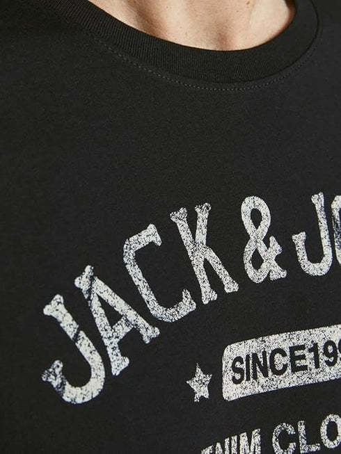 JACK & JONES MEN’S PREMIUM BLACK PRINTED T-SHIRT-CREW NECK