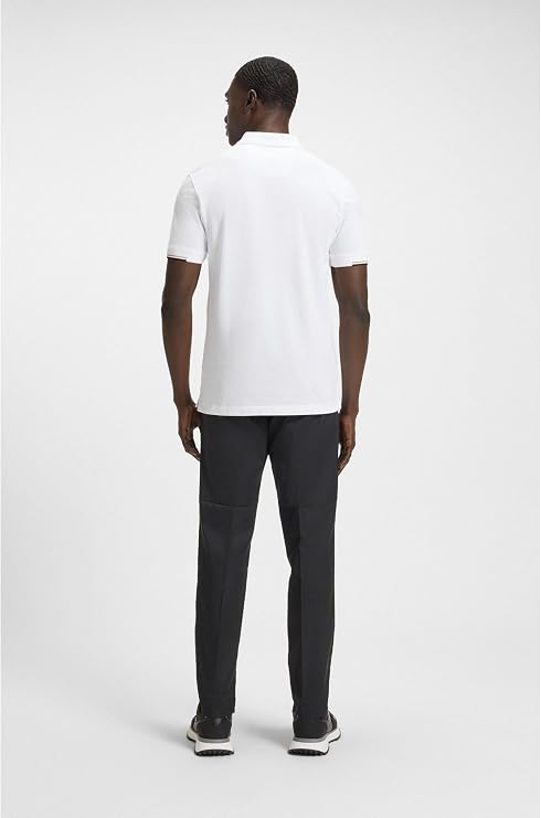 BOSS MEN'S PADDY OPEN 25 ACTIVE PADDY MERCERISED COTTON POLO SHIRT WITH GRID DETAIL | WHITE