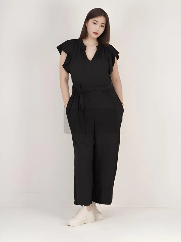 CALVIN KLEIN WOMENS SLEEVELESS WRAP JUMPSUIT | BLACK