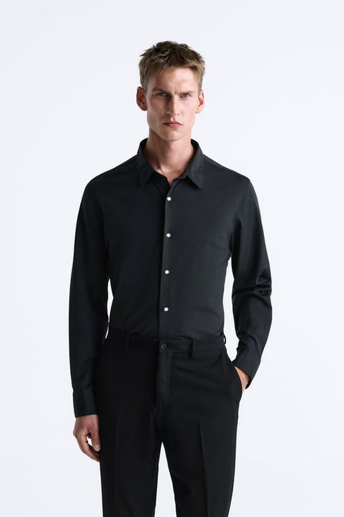 ZARA MENS PREMIUM COTTON SHIRT | BLACK