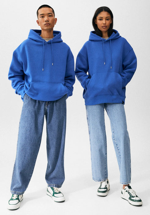 PULL & BEAR BASIC HOODIE UNISEX | BLUE DENIM