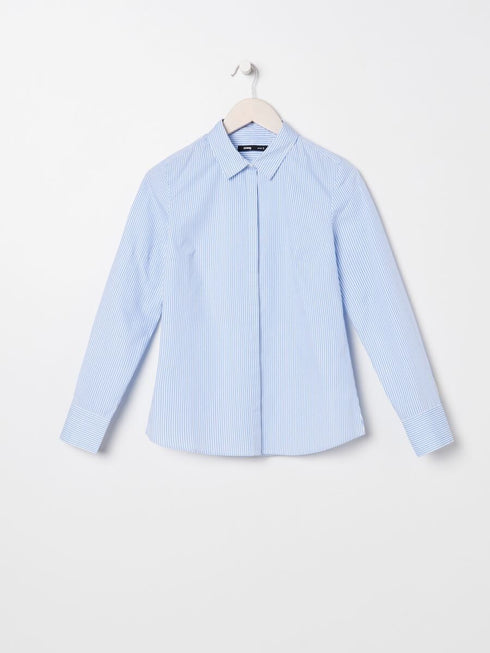 SINSAY CLASSIC SHIRT WOMEN | SKY BLUE / WHITE