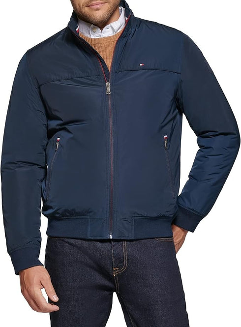 TOMMY HILFIGER MENS PERFORMANCE FAUX MEMORY BOMBER JACKET | NAVY