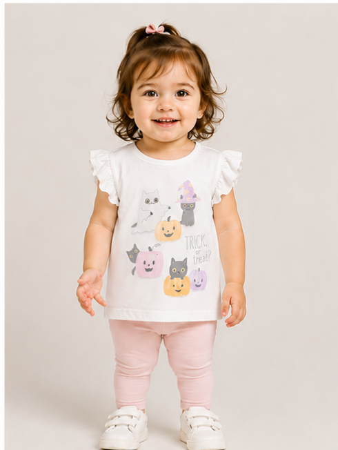 T.U-K.I.D.S GIRLS’ PRINTED RUFFLE SLEVEE T-SHIRT | WHITE