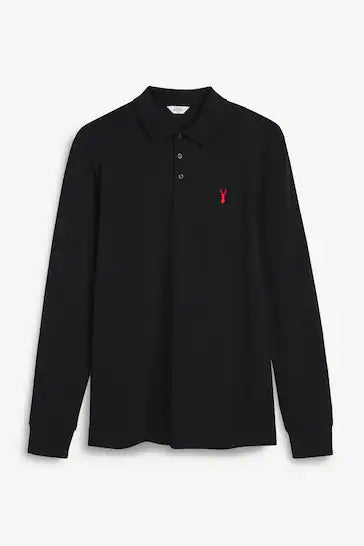 NEXT LONG SLEEVE PIQUE POLO SHIRT-MEN | BLACK