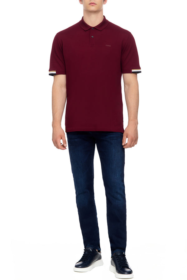HUGO BOSS REGULAR-FIT POLO SHIRT WITH EMBROIDERED LOGO | MAROON