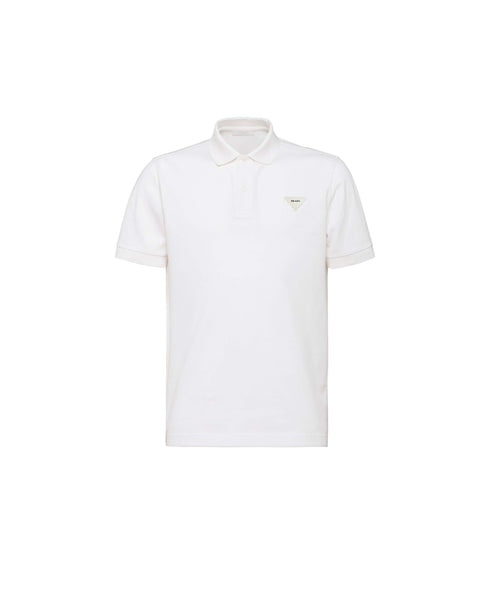 PRADA PIQUE MEN'S PLAIN TRIANGLE LOGO POLO | WHITE