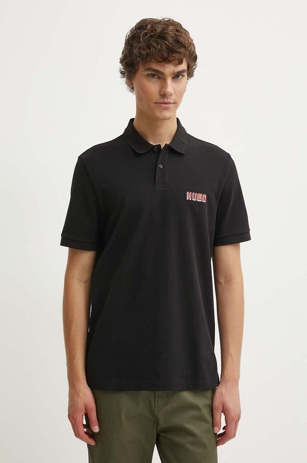 HUGO BOSS COTTON - PIQUE POLO SHIRT WITH LOGO PRINT | BLACK