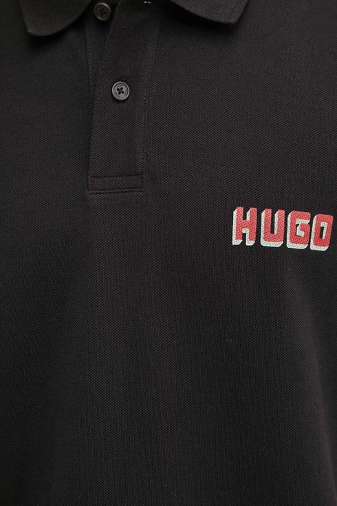 HUGO BOSS COTTON - PIQUE POLO SHIRT WITH LOGO PRINT | BLACK
