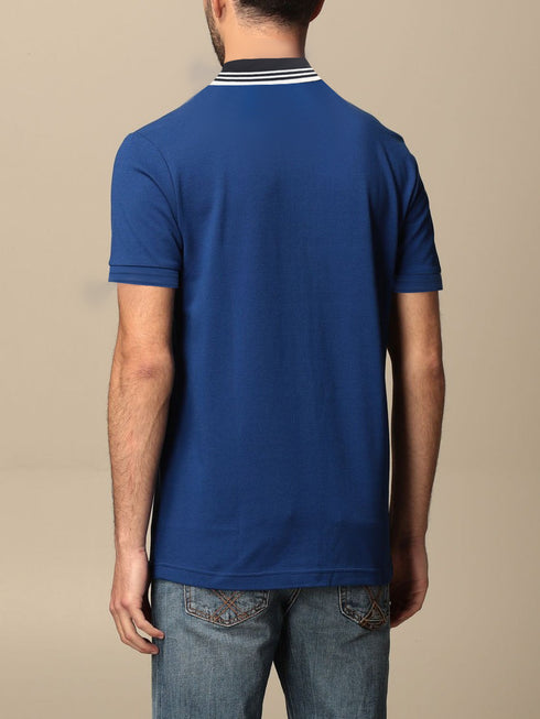 HUGO BOSS COTTON-PIQUÉ REGULAR-FIT POLO SHIRT WITH STRIPED COLLAR | NAVY BLUE