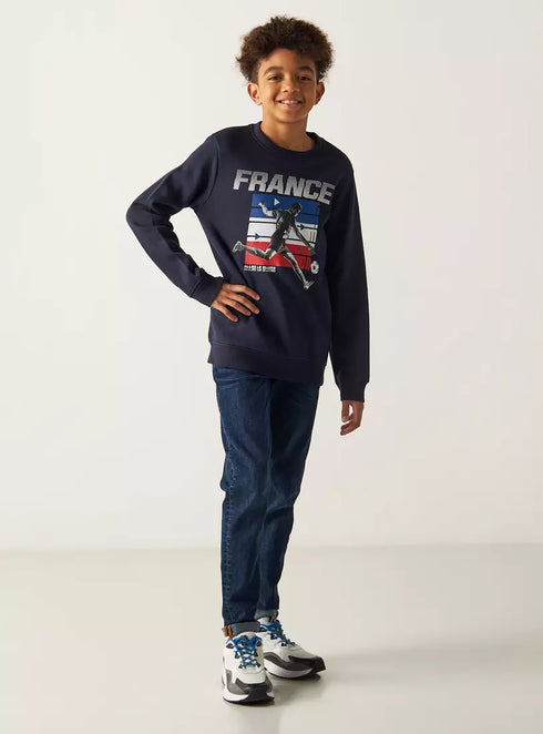 FRANCE SWEATSHIRT WITH VINTAGE FRENCH FLAG SPORTS DESIGN | BLUE