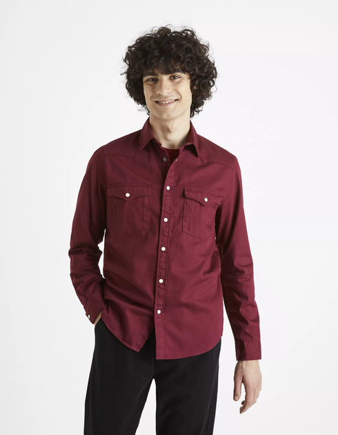 CELIO. DENIM SHIRT MODERN FIT CANDENLO MEN | BURGUNDY