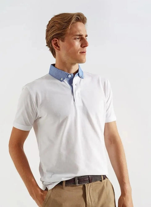 CELIO Men's Premium Polo Shirt - White, classic men's polo shirt